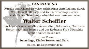 Traueranzeige von Walter Scheffler von WVG - Wochenspiegel Bitterfeld