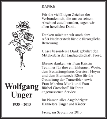 Traueranzeige von Wolfgang Unger von Super Sonntag Aschersleben