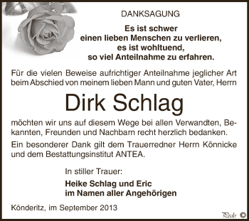 Traueranzeige von Dirk Schlag von Super Sonntag Zeitz