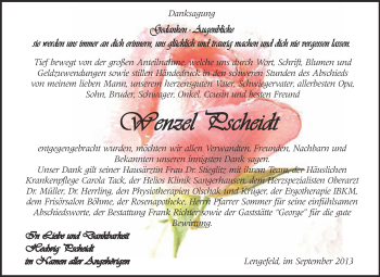 Traueranzeige von Wenzel Pscheidt von Super Sonntag SGH Mansf. Land