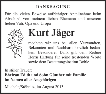 Traueranzeige von Kurt Jäger von Super Sonntag Merseburg
