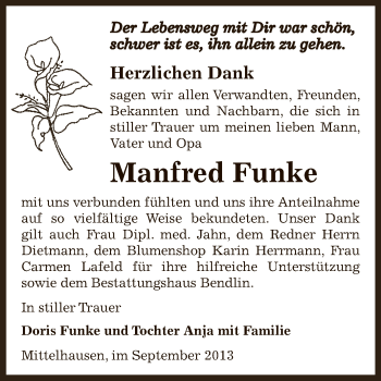 Traueranzeige von Manfred Funke von WVG - Wochenspiegel SGH