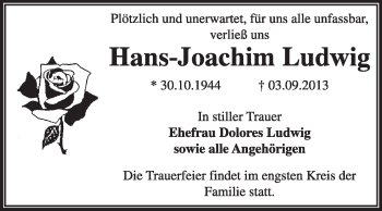 Traueranzeige von Hans-Jochachim Ludwig von Super Sonntag Dessau / Köthen