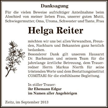 Traueranzeige von Helga Reiter von Super Sonntag Zeitz