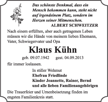 Traueranzeige von Klaus Kühn von Super Sonntag Dessau / Köthen