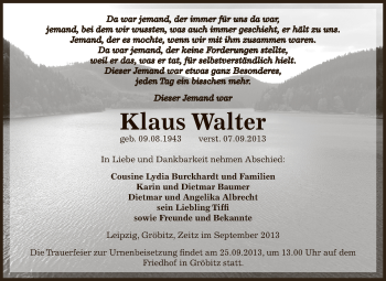 Traueranzeige von Klaus Walter von Super Sonntag Zeitz
