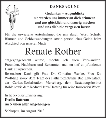 Traueranzeige von Renate Rother von Super Sonntag Merseburg