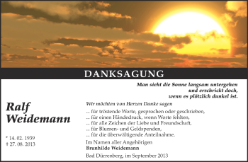 Traueranzeige von Ralf Weidemann von Super Sonntag Merseburg