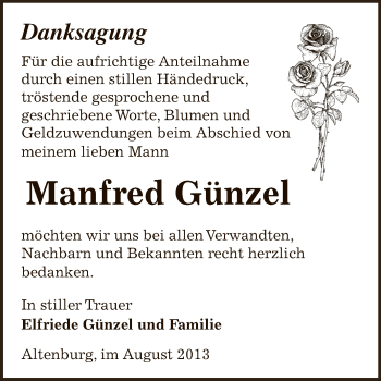 Traueranzeige von Manfred Günzel von Super Sonntag Zeitz