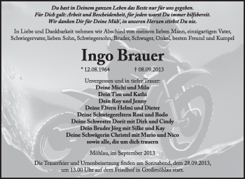 Traueranzeige von Ingo Brauer von WVG - Wochenspiegel Wittenberg