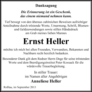 Traueranzeige von Ernst Heller von Super Sonntag Dessau / Köthen