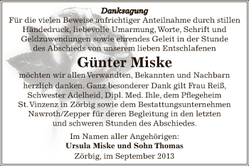 Traueranzeige von Günter Miske von WVG - Wochenspiegel Bitterfeld