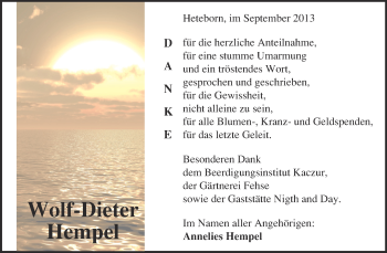 Traueranzeige von Wolf-Dieter Hempel von WVG - Wochenspiegel Quedlinburg