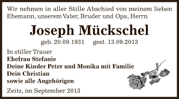 Traueranzeige von Joseph Mückschel von Super Sonntag Zeitz