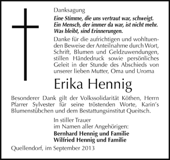 Traueranzeige von Erika Henning von Super Sonntag Dessau / Köthen