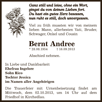 Traueranzeige von Bernt Andree von Super Sonntag Bernburg