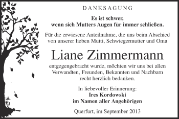 Traueranzeige von Liane Zimmermann von WVG - Wochenspiegel Merseburg