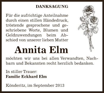 Traueranzeige von Annita Elm von Super Sonntag Zeitz
