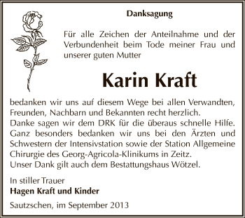 Traueranzeige von Karin Kraft von Super Sonntag Zeitz
