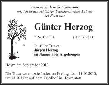 Traueranzeige von Günter Herzog von Super Sonntag Aschersleben