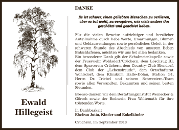 Traueranzeige von Ewald Hillegeist von Super Sonntag Bernburg