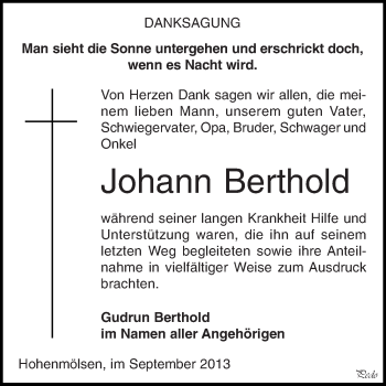 Traueranzeige von Johann Berthold von WVG - Wochenspiegel NMB / WSF / ZTZ