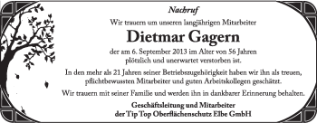 Traueranzeige von Dietmar Gagern von Super Sonntag Wittenberg