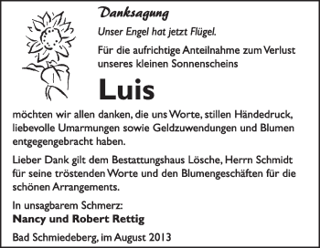 Traueranzeige von Luis  von WVG - Wochenspiegel Wittenberg