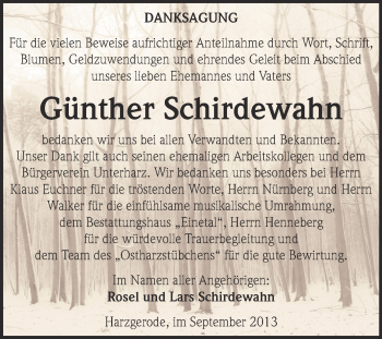 Traueranzeige von Günther Schirdewahn von Super Sonntag Quedlinburg