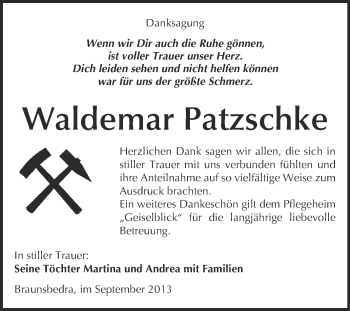 Traueranzeige von Waldemar Patzschke von WVG - Wochenspiegel Merseburg