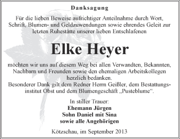Traueranzeige von Elke Heyer von Super Sonntag Merseburg