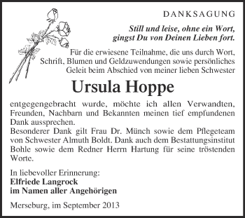 Traueranzeige von Ursula Hoppe von Super Sonntag Merseburg