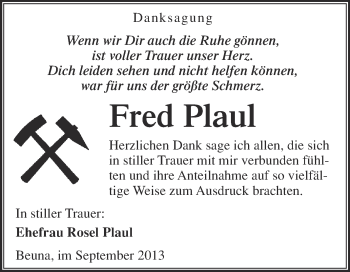 Traueranzeige von Fred Plaul von WVG - Wochenspiegel Merseburg