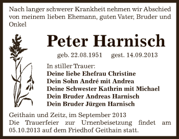 Traueranzeige von Peter Harnisch von Super Sonntag Zeitz