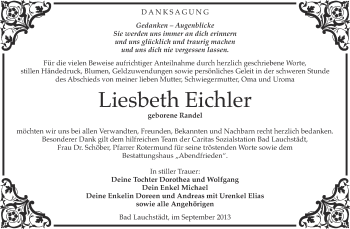 Traueranzeige von Liesbeth Eichler von WVG - Wochenspiegel Merseburg