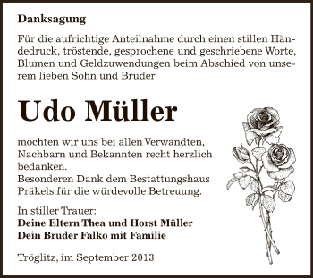 Traueranzeige von Udo Müller von Super Sonntag Zeitz