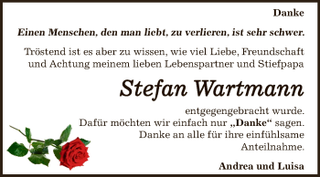 Traueranzeige von Stefan Wartmann von Super Sonntag Bernburg