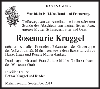 Traueranzeige von Rosemarie Kruggel von Super Sonntag Aschersleben