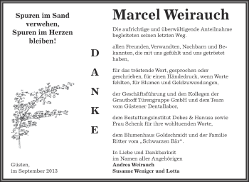 Traueranzeige von Marcel Weirauch von Super Sonntag Bernburg
