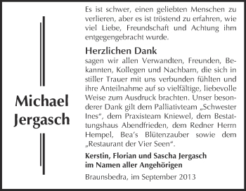 Traueranzeige von Michael Jergasch von WVG - Wochenspiegel Merseburg