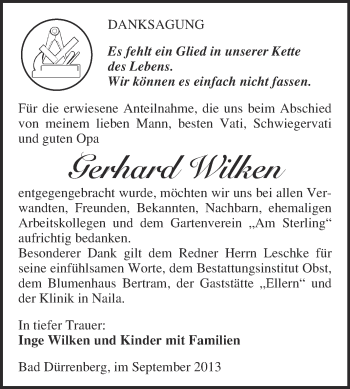 Traueranzeige von Gerhard Wilken von Super Sonntag Merseburg