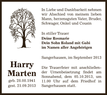 Traueranzeige von Harry Marten von Super Sonntag SGH Mansf. Land