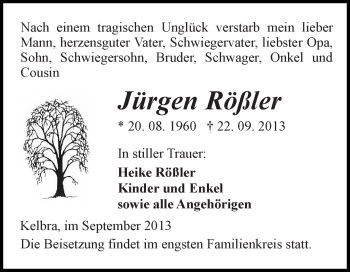 Traueranzeige von Jürgen Rößler von Super Sonntag SGH Mansf. Land