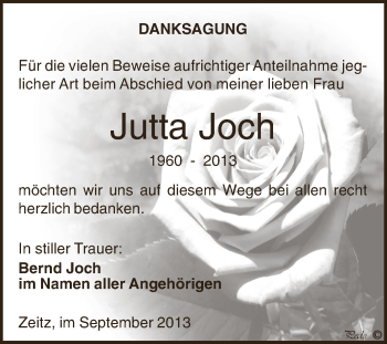 Traueranzeige von Jutta Joch von Super Sonntag Zeitz