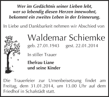 Traueranzeige von Heinz Klotsch von Mitteldeutsche Zeitung Köthen