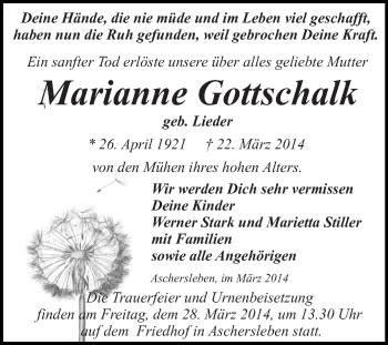 Traueranzeige von Angelika Gigla von Mitteldeutsche Zeitung Quedlinburg