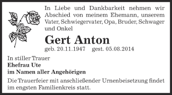 Traueranzeige von Ute Kolbe von Mitteldeutsche Zeitung Sangerhausen