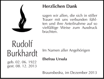 Traueranzeige von Rudolf Burkhardt von Mitteldeutsche Zeitung Merseburg/Querfurt