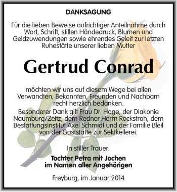 Traueranzeige von Gertrud Conrad von Mitteldeutsche Zeitung Naumburg/Nebra