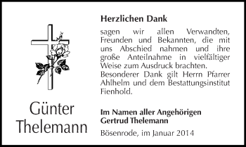 Traueranzeige von Günter Thelemann von Mitteldeutsche Zeitung Sangerhausen